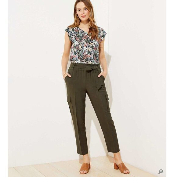NWT loft FLUID PULL ON CARGO‎ PANTS Vibrant olive - Picture 1 of 10